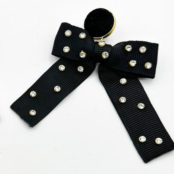 TUCKERNUCK Bow Earrings KATE Statement Retro Jewelry Black CZ Drop Dangle Preppy - Picture 3 of 9